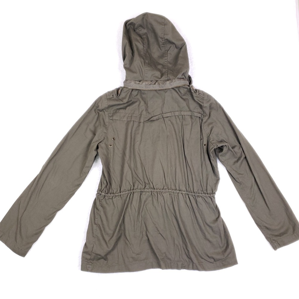 Iris Utility Jacket Hooded Cinched Waist M Olive Green Fall Layering Chore Coat - Picture 6 of 9